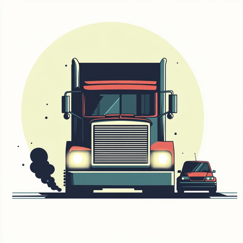 大卡车与小汽车复古插画