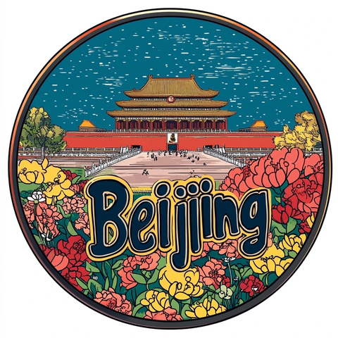 北京标志性建筑故宫的特色插画设计