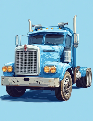 蓝色卡车卡通插画
