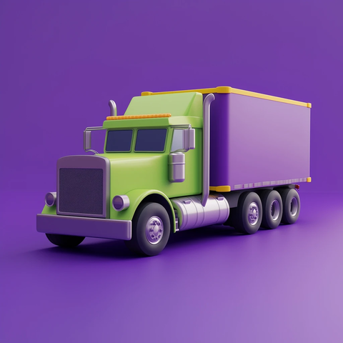 绿色卡车紫色拖车图标