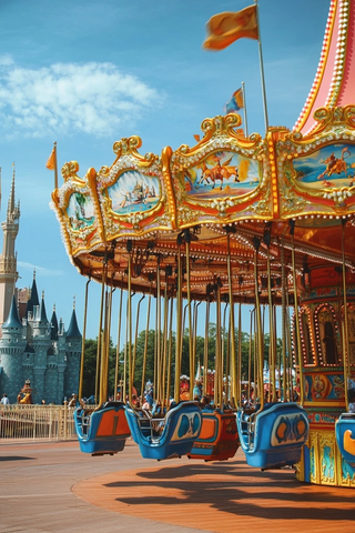 旋转木马旁的城堡建筑