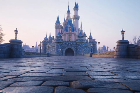 城堡远景石板路延伸至童话世界