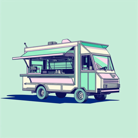 餐车插画绿色蓝色紫色