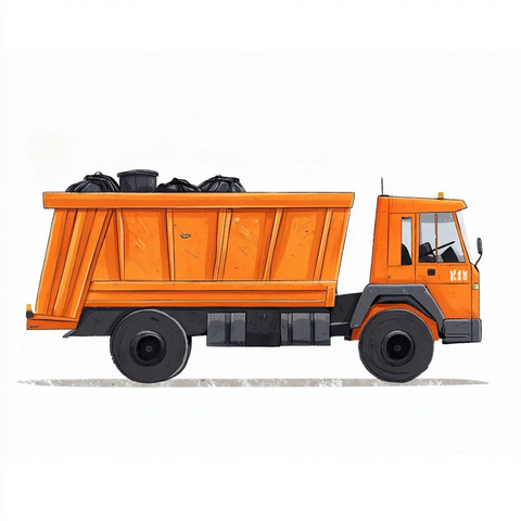 橙色垃圾车侧面插画