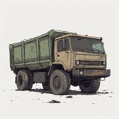 巨人风格垃圾车插画