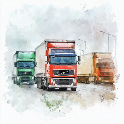 物流卡车水彩画展示