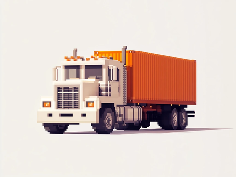 白色大卡车与橙色货柜