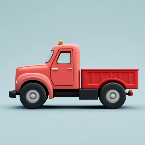 红色卡车侧面卡通立体图