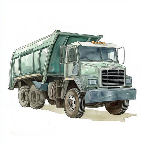绿色垃圾车水彩画