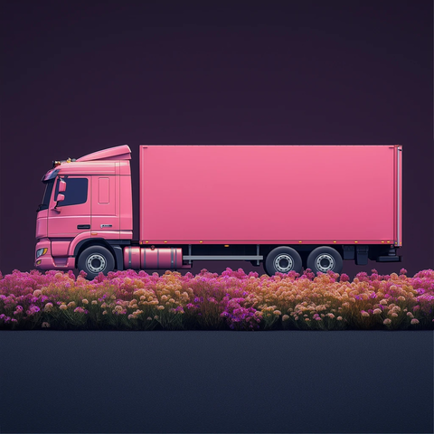 粉色货车与花朵