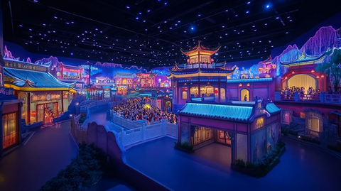 古色古香的中式建筑群夜景全景