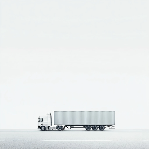 卡车运载货柜驶向物流中心