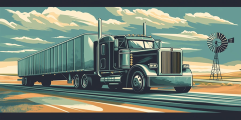 农村公路复古风格卡车插画