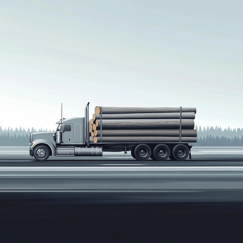 灰色木材运输车高速行驶