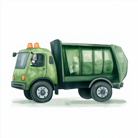 绿色垃圾车儿童插画
