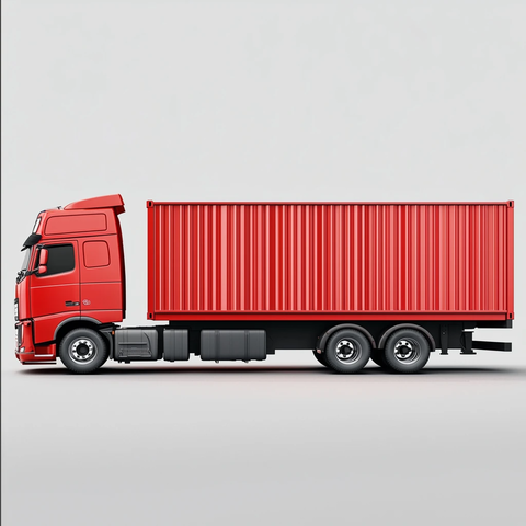 红色沃尔沃集装箱卡车侧面图