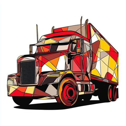 大卡车几何图形红色黄色