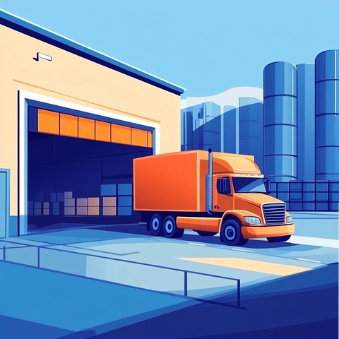 货运卡车与物流仓库矢量设计