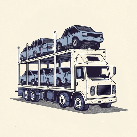 双层汽车运输卡车透视图