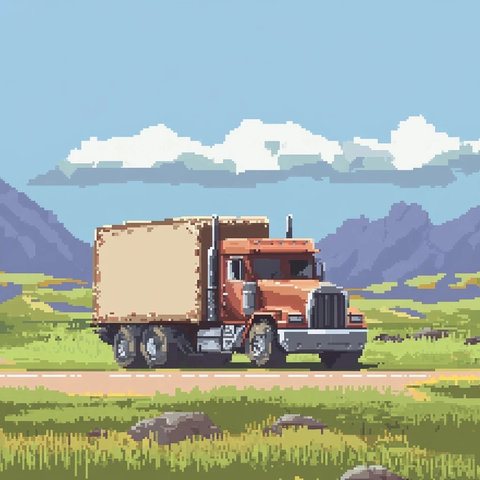 石器时代半挂卡车像素画