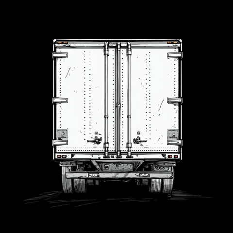 半挂车后门黑白插画