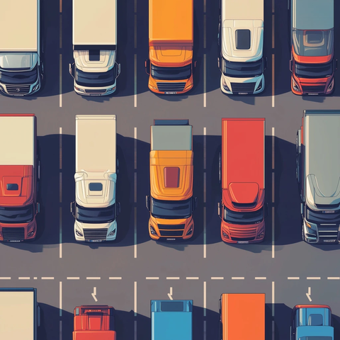 整齐排列的现代卡车停车场