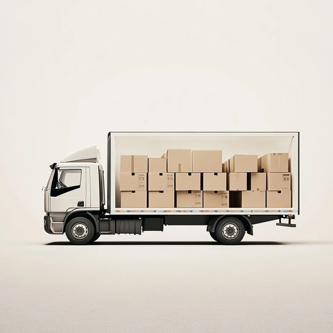 白色卡车装载纸箱侧视图