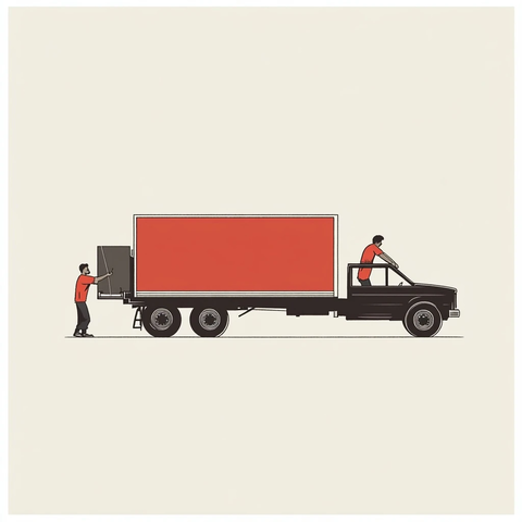 卡车旁两人搬运钢琴