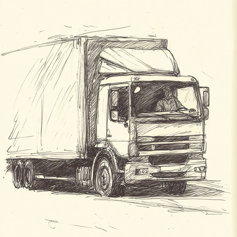 手绘卡车车门打开场景