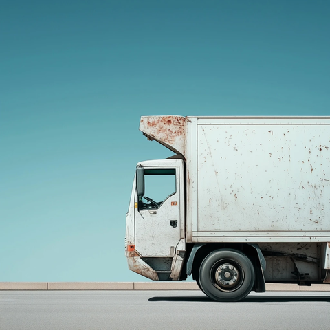 白色垃圾车车门特写