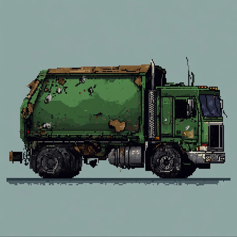 绿色锈迹垃圾卡车