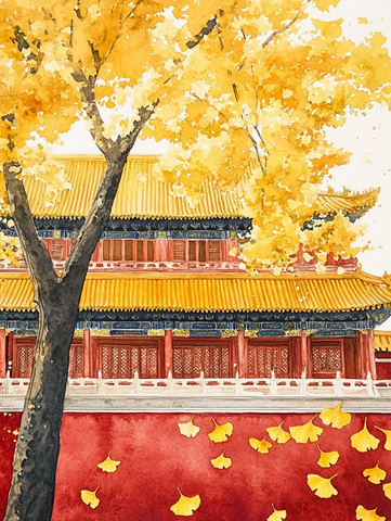 银杏树下的中国古典建筑