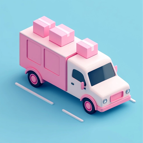 粉色货车与粉色箱子图