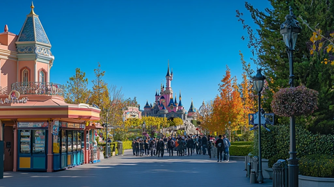 迪士尼乐园中城堡与游客的美丽景象