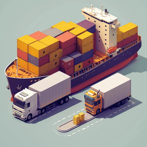 载货拖车与货运船