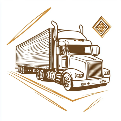 斜停半挂卡车木刻图章