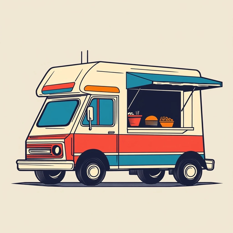 红色蓝色美食订单插画