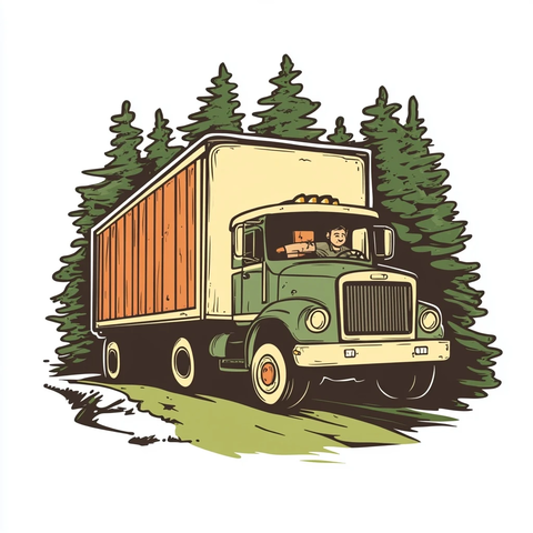 卡车司机运货上坡插画