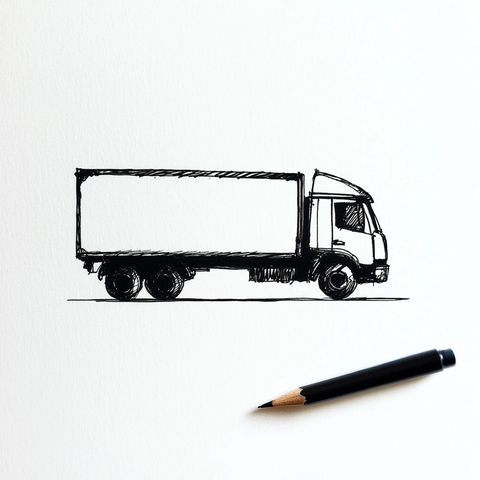 粗线简笔卡车插画