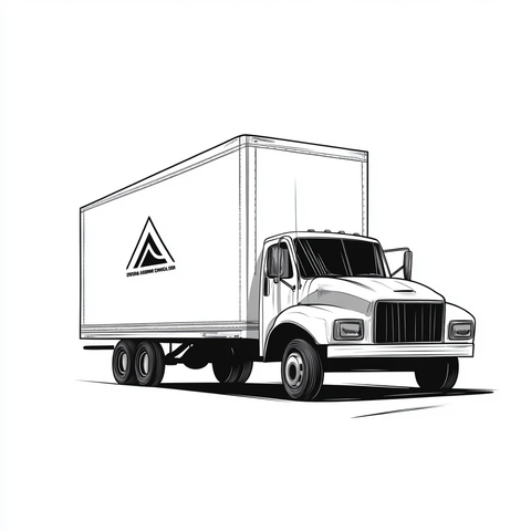 黑白移动卡车插画