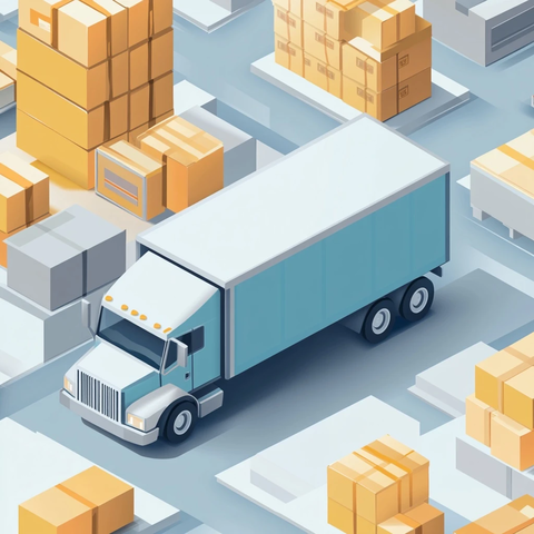 蓝色货车与橙色车顶配送图