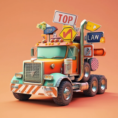 卡通卡车装载多种交通标志
