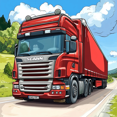 红色卡车前视图