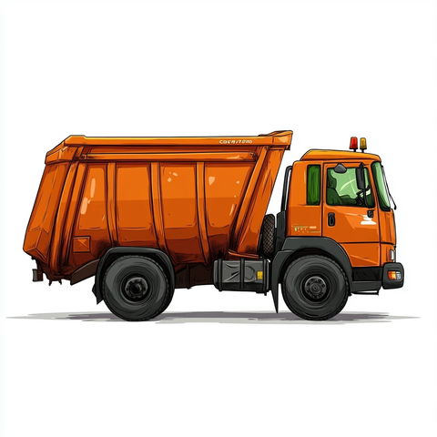 橙色垃圾车侧面卡通插画