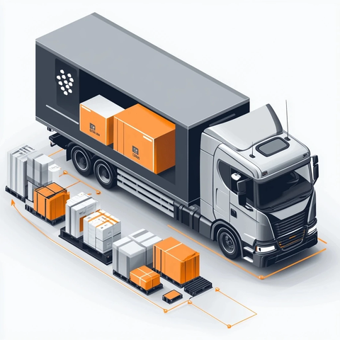 部分装载货运卡车与货物