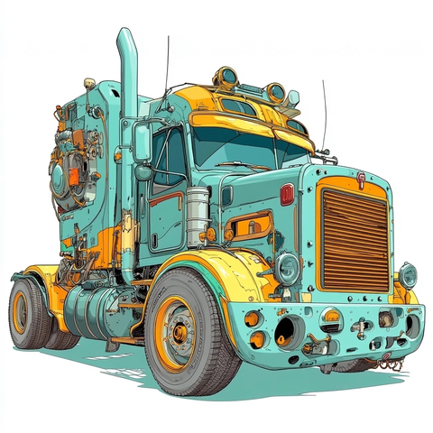 卡通风格卡车线条设计