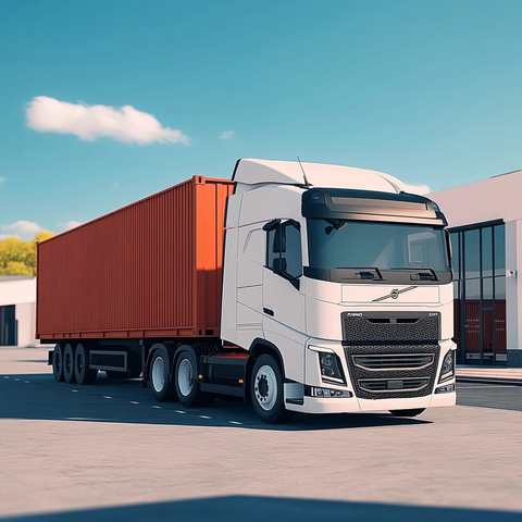 白色卡车与红色货柜公司入口