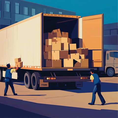 卡车侧翻货箱门开员工搬箱