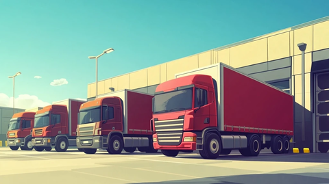 卡车停车场卡通插画