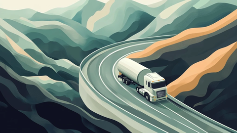 白色水泥车山道行驶